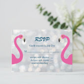 Sparkly Silver Flamingo Wedding RSVP Kaartje (Staand voorkant)