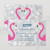 Sparkly Silver Flamingo Wedding RSVP Kaartje (Voorkant / Achterkant)
