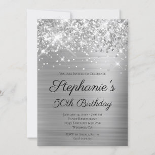Sparkly Silver Foil Elegant Script 50th Birthday Kaart