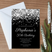 Sparkly Silver Glitter Black Elegant 50th Birthday Kaart