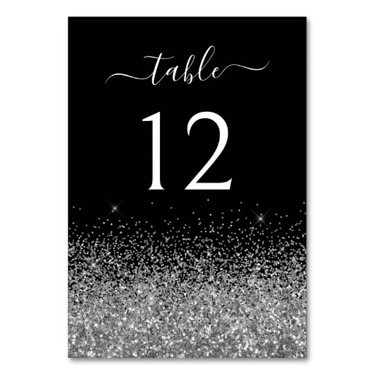 Sparkly Silver Glitter Black Elegant Calligrafie Kaart (Voorkant)