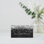 Sparkly Silver Glitter Black Folie Visitekaartje (Staand voorkant)