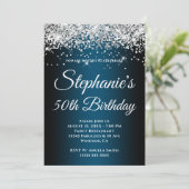Sparkly Silver Glitter Black Ocean Blue Gradient Kaart (Staand voorkant)