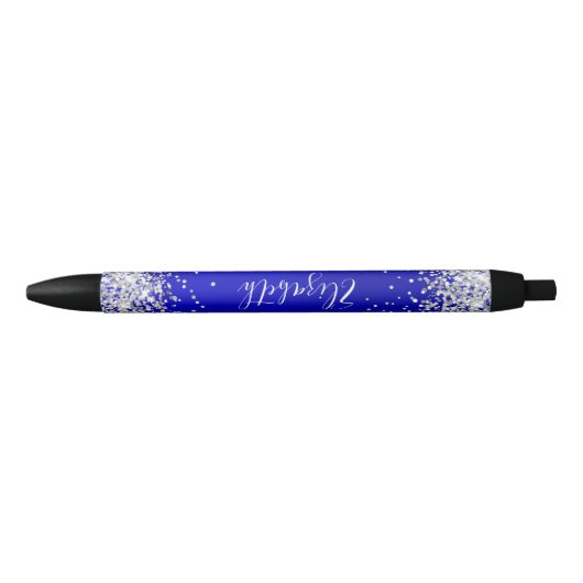 Sparkly Silver Glitter Blue Satin Zwarte Inkt Pen (Voorkant)