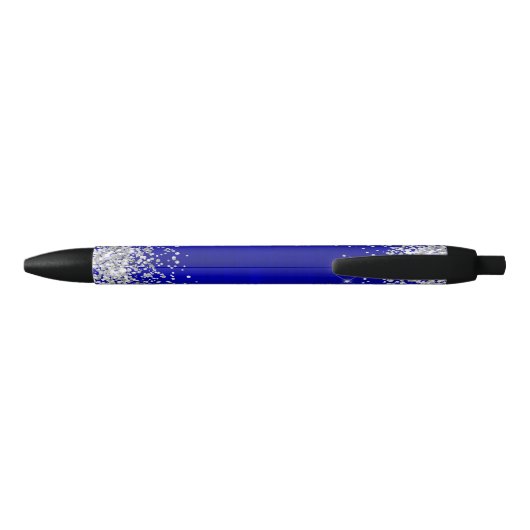 Sparkly Silver Glitter Blue Satin Zwarte Inkt Pen (Achterkant)