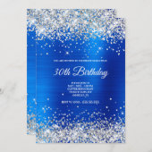 Sparkly Silver Glitter Bright Blue Satin Folie Kaart (Voorkant / Achterkant)