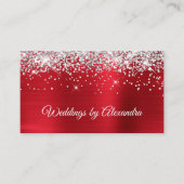 Sparkly Silver Glitter Bright Red Satin Folie Visitekaartje (Voorkant)