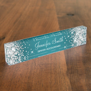 Sparkly Silver Glitter Dark Turquoise Gradient Naambordje