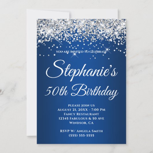 Sparkly Silver Glitter Deep Blue Gradient Kaart (Voorkant)