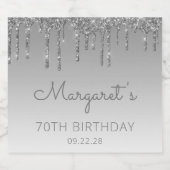 Sparkly Silver Glitter Drip 70th Birthday Sparkling Wijnetiket (Enkel label)