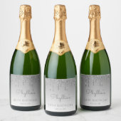 Sparkly Silver Glitter Drip 80th Birthday Sparkling Wijnetiket (Flessen)