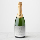 Sparkly Silver Glitter Drip 80th Birthday Sparkling Wijnetiket (Voorkant)