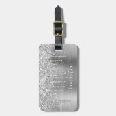 Sparkly Silver Glitter Drips Girly Signature Bagagelabel (Voorkant verticaal)
