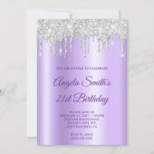 Sparkly Silver Glitter Drips Lavender Ombre Kaart (Voorkant)
