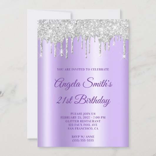 Sparkly Silver Glitter Drips Lavender Ombre Kaart (Voorkant)