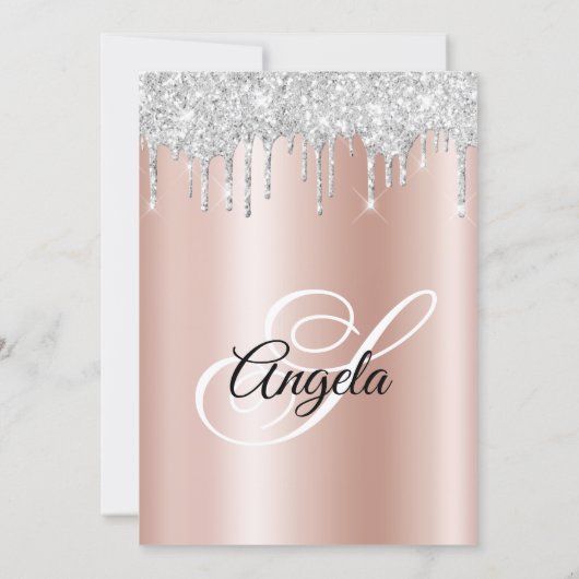 Sparkly Silver Glitter Drips Rose Gold Ombre Kaart (Achterkant)
