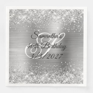 Sparkly Silver Glitter en Folie 40th Birthday Servet