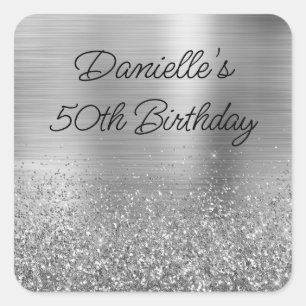 Sparkly Silver Glitter en Folie 50ste verjaardag Vierkante Sticker