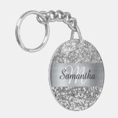 Sparkly Silver Glitter Folie Gepersonaliseerd Mono Sleutelhanger (Voorkant Links)