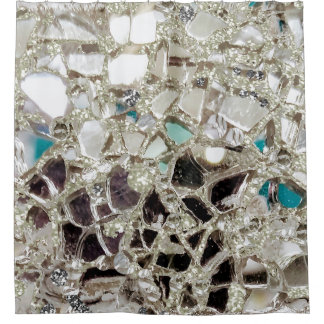 Sparkly Silver Glitter, Glass and Mirrors Douchegordijn