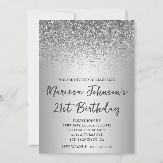 Sparkly Silver Glitter Grey Ombre 21e verjaardag Kaart (Voorkant)