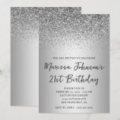Sparkly Silver Glitter Grey Ombre 21e verjaardag Kaart (Voorkant / Achterkant)