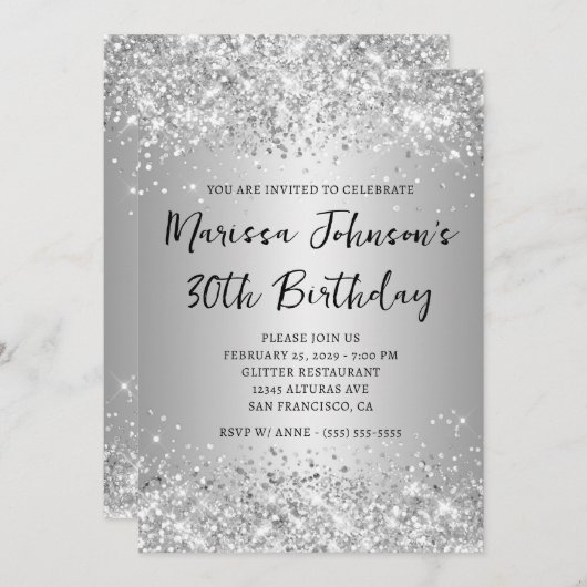 Sparkly Silver Glitter Grijs Ombre 30e verjaardag Kaart (Voorkant / Achterkant)