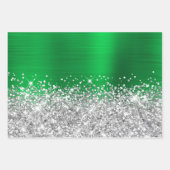 Sparkly Silver Glitter Groene Faux Folie Inpakpapier Vel (Voorkant 2)