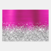 Sparkly Silver Glitter Hot Pink Faux Folie Inpakpapier Vel (Voorkant 2)