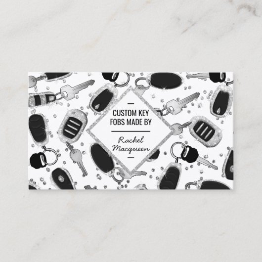 Sparkly Silver Glitter Key Fob Diamond Craft Visitekaartje (Voorkant)