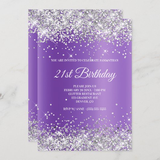 Sparkly Silver Glitter Lavender Paars Gradient Kaart (Voorkant / Achterkant)