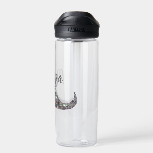 Sparkly Silver Glitter Mustache Monogram Waterfles (Achterkant)