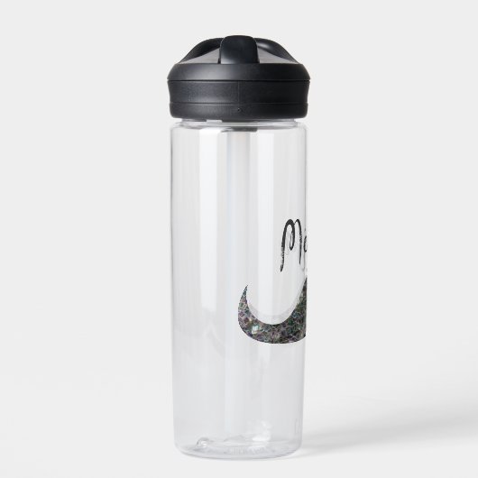 Sparkly Silver Glitter Mustache Monogram Waterfles (Voorkant)