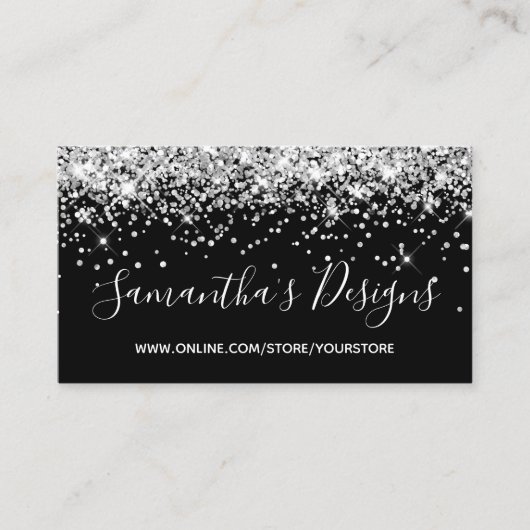 Sparkly Silver Glitter Online Store Black Visitekaartje (Voorkant)