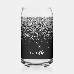 Sparkly Silver Glitter op zwart Blikvorm Glas