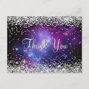 Sparkly Silver Glitter Paars Celestial Hartelijk d Briefkaart