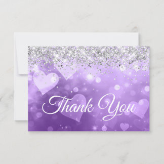 Sparkly Silver Glitter Paarse Gradient Hearts Bedankkaart