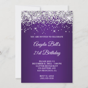 Sparkly Silver Glitter Paarse Ombre 21st Birthday Kaart
