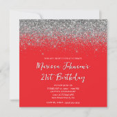 Sparkly Silver Glitter Red 21st Birthday Kaart (Voorkant)