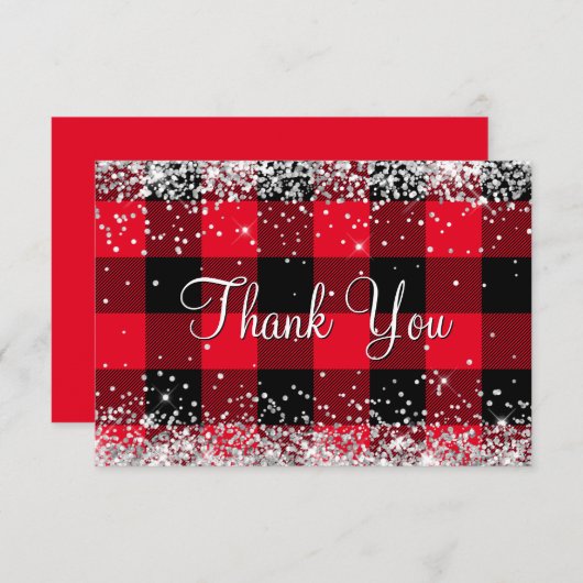 Sparkly Silver Glitter Red Buffalo Bedankkaart (Voorkant / Achterkant)