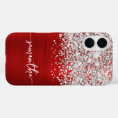 Sparkly Silver Glitter Red Glam Name Case-Mate iPhone Case (Achterkant (horizontaal))