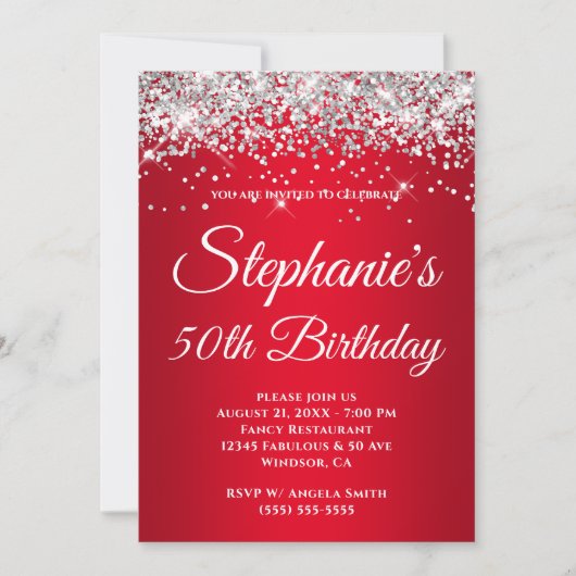 Sparkly Silver Glitter Red Gradient Kaart (Voorkant)