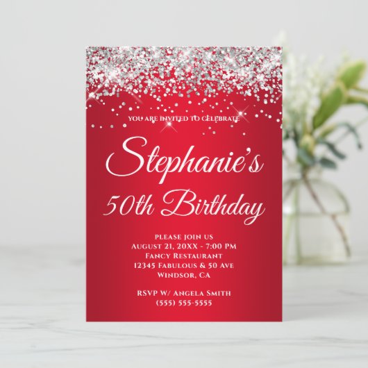 Sparkly Silver Glitter Red Gradient Kaart (Staand voorkant)