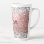 Sparkly Silver Glitter Roos Blush Folie Monogram Latte Mok (Rechts)