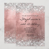 Sparkly Silver Glitter Roos Gold Foil Birthday Kaart (Voorkant / Achterkant)