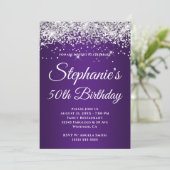 Sparkly Silver Glitter Royal Paars Gradient Kaart (Staand voorkant)