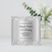 Sparkly Silver Glitter Satin Shimmer 21st Birthday Kaart (Staand voorkant)