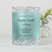 Sparkly Silver Glitter Turquoise Folie Monogram Kaart (Staand voorkant)