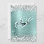 Sparkly Silver Glitter Turquoise Folie Monogram Kaart (Achterkant)