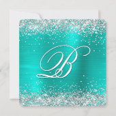 Sparkly Silver Glitter Turquoise Folie Monogrammed Kaart (Voorkant)